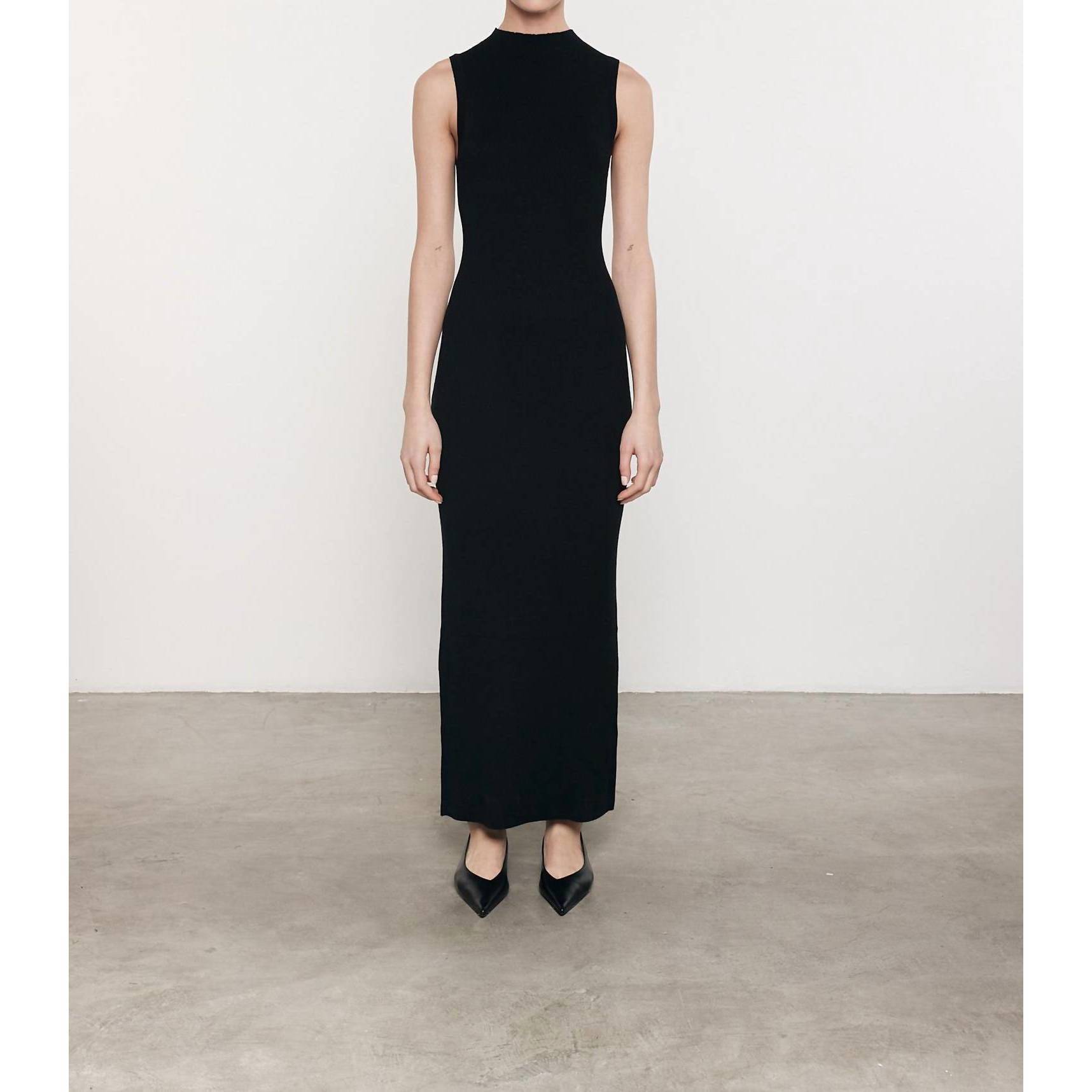 New Enza Costa Silk Sweater Rib Mockneck Dress In Black